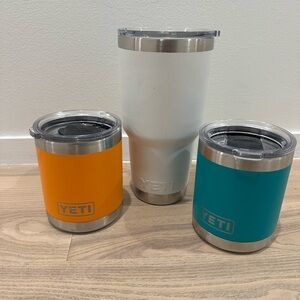 Yeti bundle, White 30 oz, Orange 10 oz Rambler, Teal 10 oz Rambler